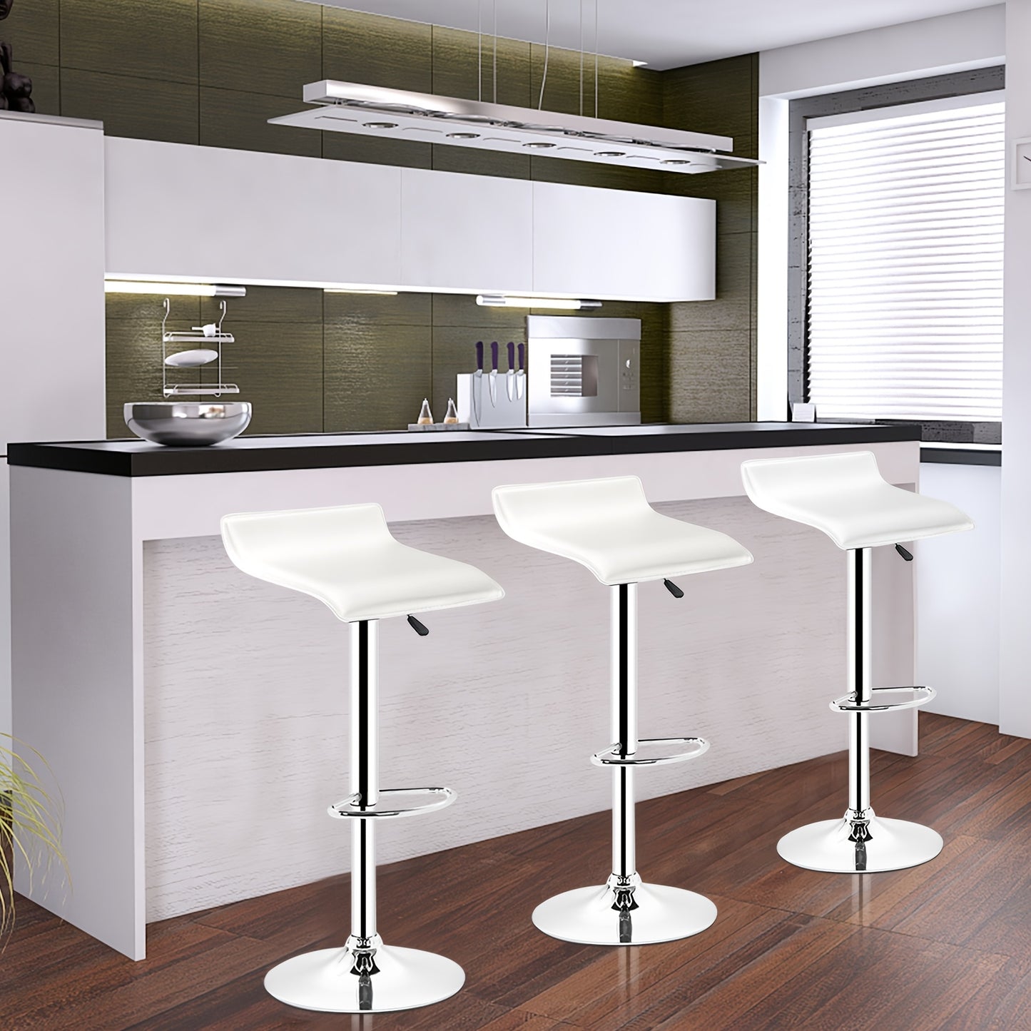 4pcs White Commercial Bar Stools | Heavy-Duty Vegan Faux Leather Seating For Restaurants & Cafes, Adjustable Height Counter Stools (Easy-Clean & Bistro Style)