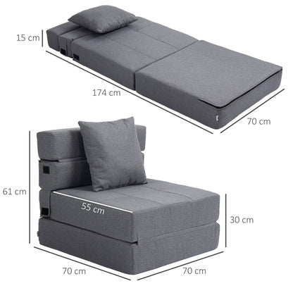 Sofa Bed – Slaapbank – Bedbank – Slaapstoel – Convertible Fauteuil – Grijs Stof – Removable Kussen – Comfortabel & Praktisch