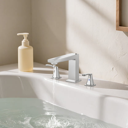 VEVOR Roman Tub Faucet, 3 Hole Waterfall Bathtub Faucet, Bath Tubs Faucets Set with 2 Handles, Roman Tub Faucets Deck Mount for Pet Washing, Baby Care, Adult Bathing, Silver, Right-Angle Spout Design
