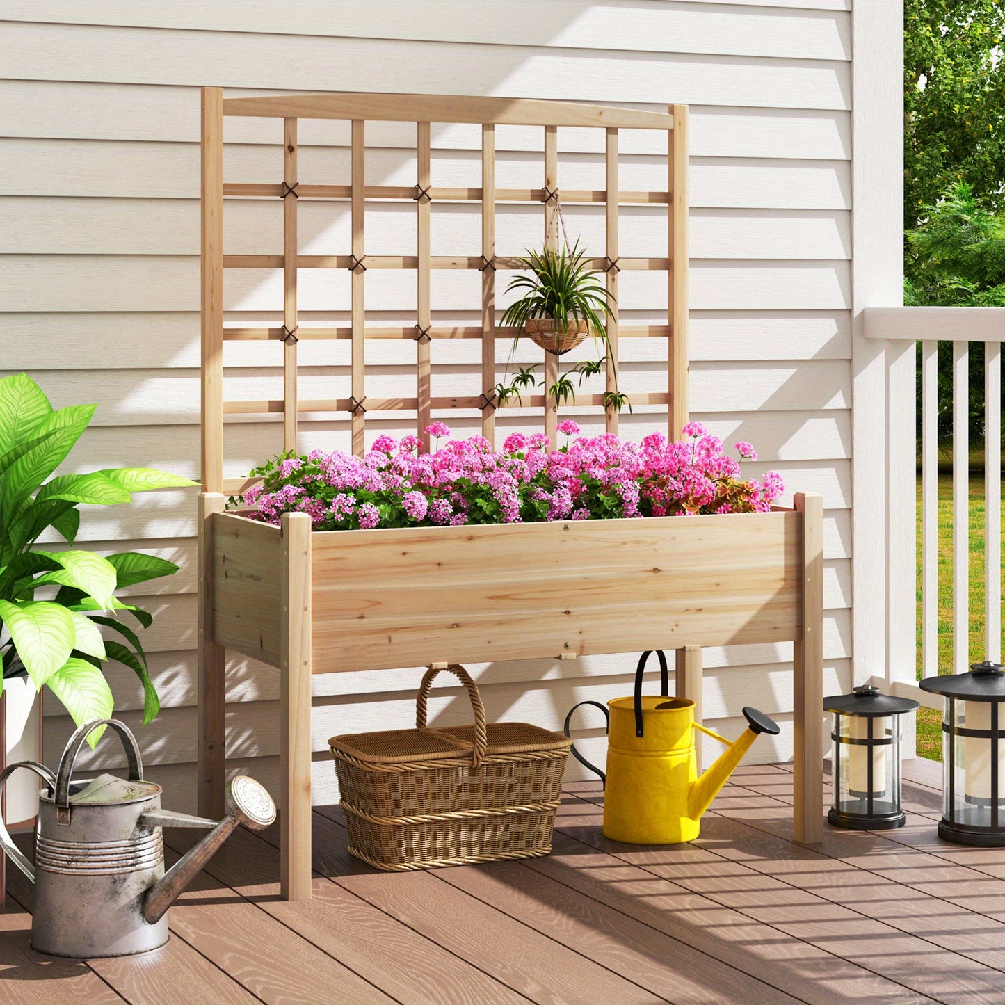 Hoogte Plantenbak – Verhoogd Plantenbed – Bloembak – Plantenbak Met Klimrek – Tuinbak – Duurzaam Fijnsparrenhout – Inclusief Trellis En Drainage
