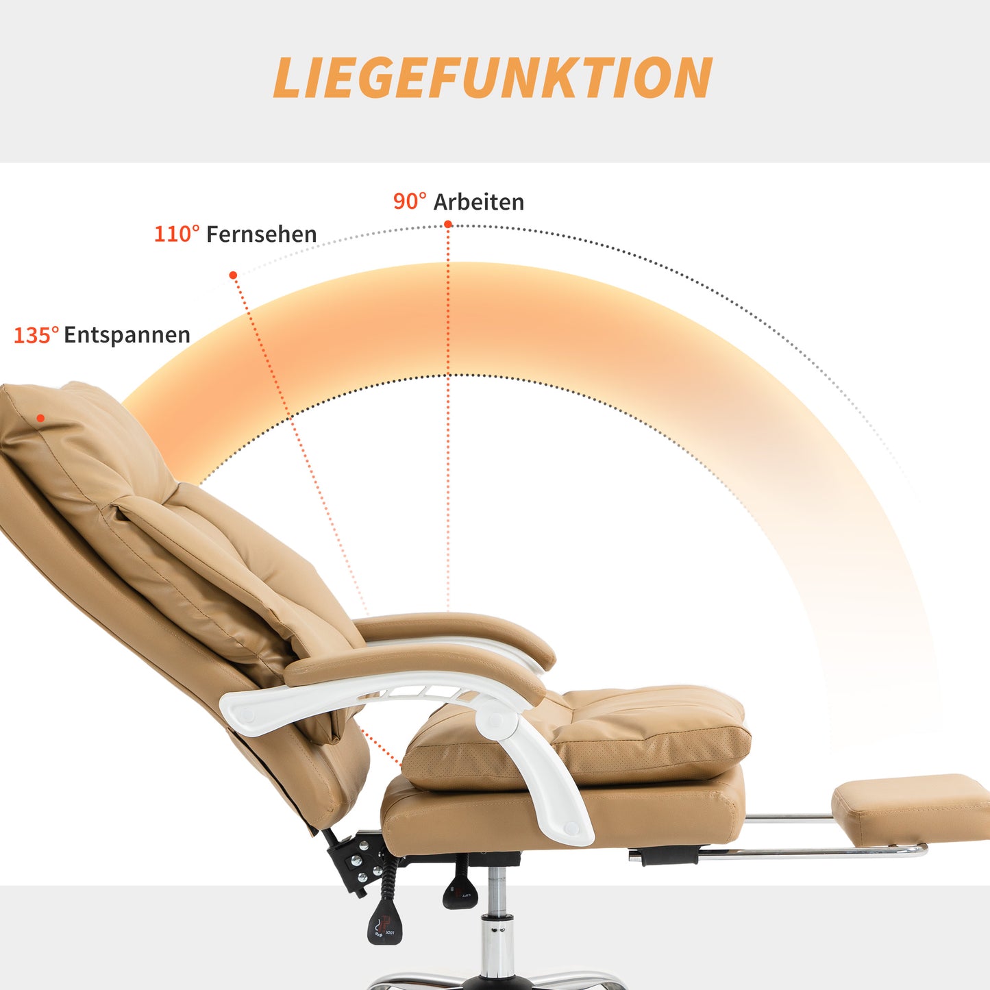 Bureaustoel – Ergonomische Stoel – Office Chair – Kantoorstoel – Computerstoel – Met Lendensteun – Opklapbare Armleuningen – Inclusief Voetensteun – Lichtbruin