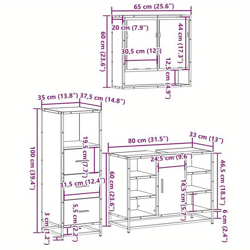 Badkamermeubelset – Badkamermeubels – Badkamerkast – Badkamermeubel – Meubelset – Sonoma Eiken – Duurzaam Hout – Compact Ontwerp