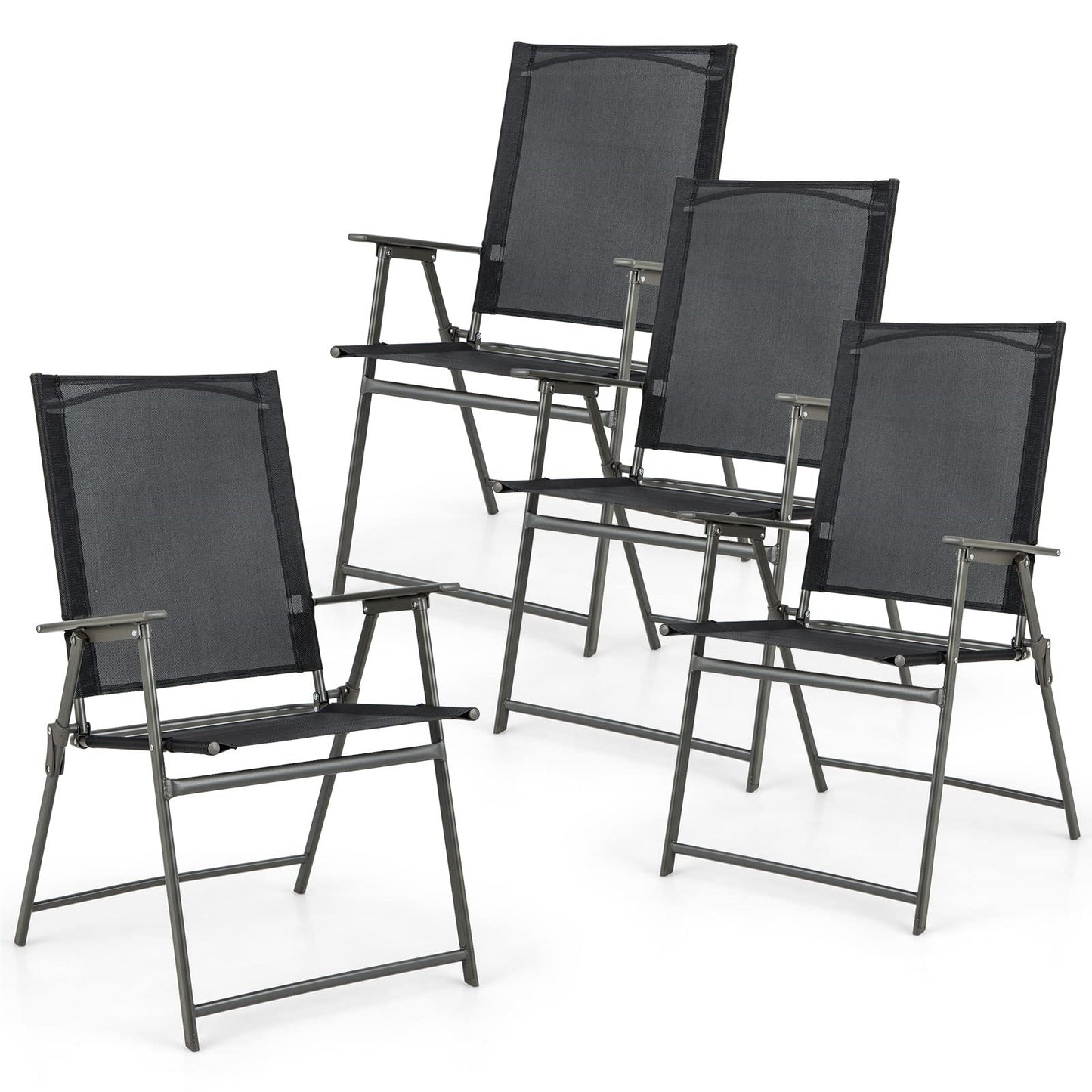 Tuinstoelen – Balkonstoelen – Terrasstoelen – Klapstoelen – Loungestoelen – Weerbestendig Stof – Maximaal 150 kg Draaggewicht – Set van 4 Zwarte Stoelen