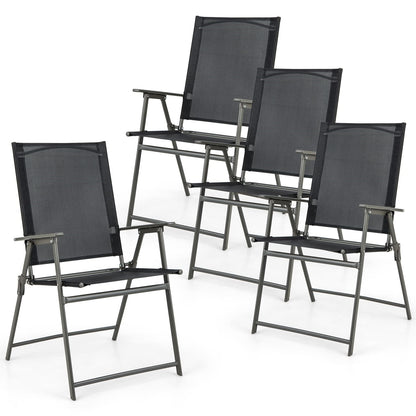 Tuinstoelen – Balkonstoelen – Terrasstoelen – Klapstoelen – Loungestoelen – Weerbestendig Stof – Maximaal 150 kg Draaggewicht – Set van 4 Zwarte Stoelen
