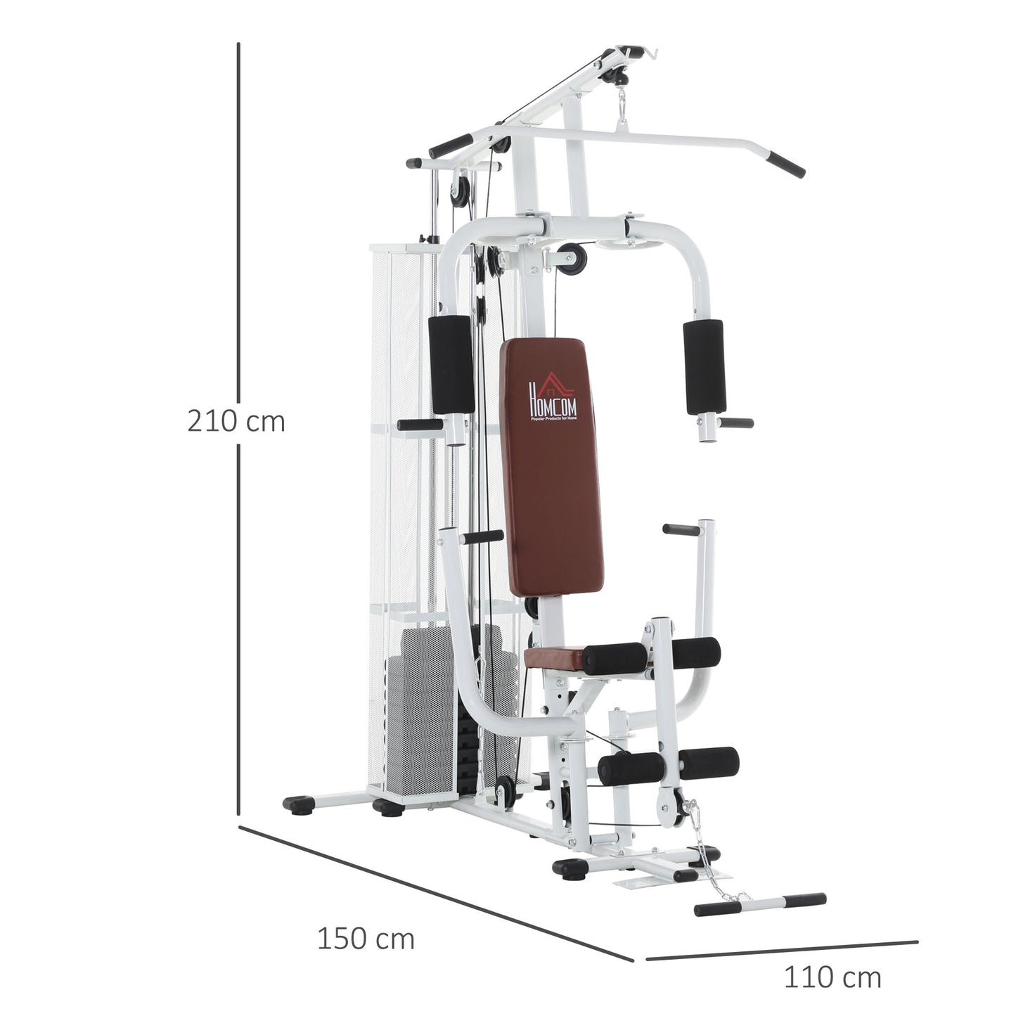 Home Gym Trainingsstation – Fitness Station – Krachttraining Machine – Multi Gym – Exercisestation – 45 kg Weerstandsgewicht – Stalen Veiligheidsnet – Wit en Bruin