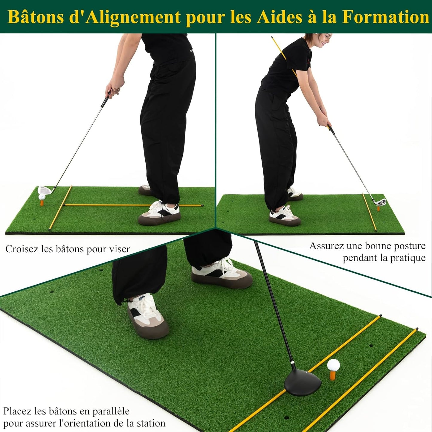 Golf oefenmat – Golfmat – Putting Mat – Trainingsmat – Kunstgras mat – Antislip EVA-onderlaag – Inclusief 2 Rubber Tees & 2 Alignment Sticks – 152x117 cm
