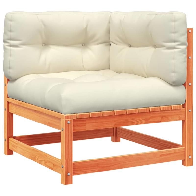 8pcs. Garden sofa carnitur with pillow wax brown pine wood,  Rustic Design, Weatherresistant Fabric, Sectional Sofa, Modular Furniture, Small Space Living