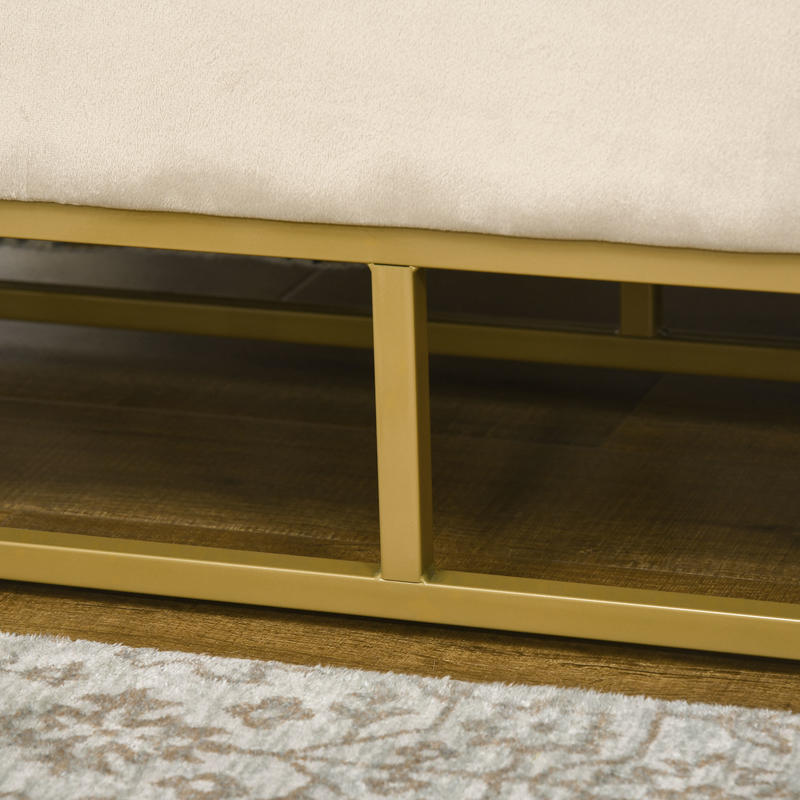 Storage Bench with Decorative Button Tufting, Flannel Look, Gold Steel Legs, 110 x 47 x 46.5 cm