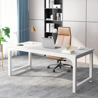 63-Inch Executive Desk, Large Office Computer Workstation with Thicken Frame in White for Home Office