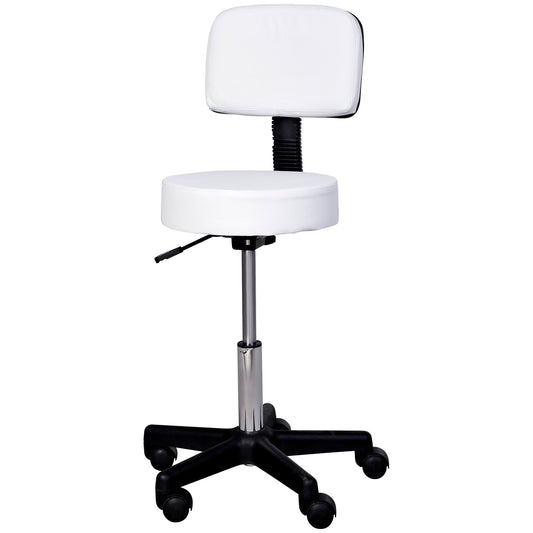 Barkruk – Kruk – Draaikruk – Werkstoel – Sta kruk – In hoogte verstelbaar 72-84 cm – 360° Draaibaar – Met Rugleuning – Wit