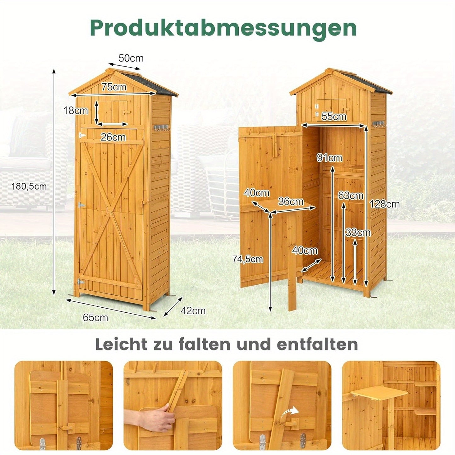 Tuinkast – Opbergkast – Tuinkist – Gereedschapsschuur – Buitenberging – Extra Hoog Formaat – Inklapbare Werktafel