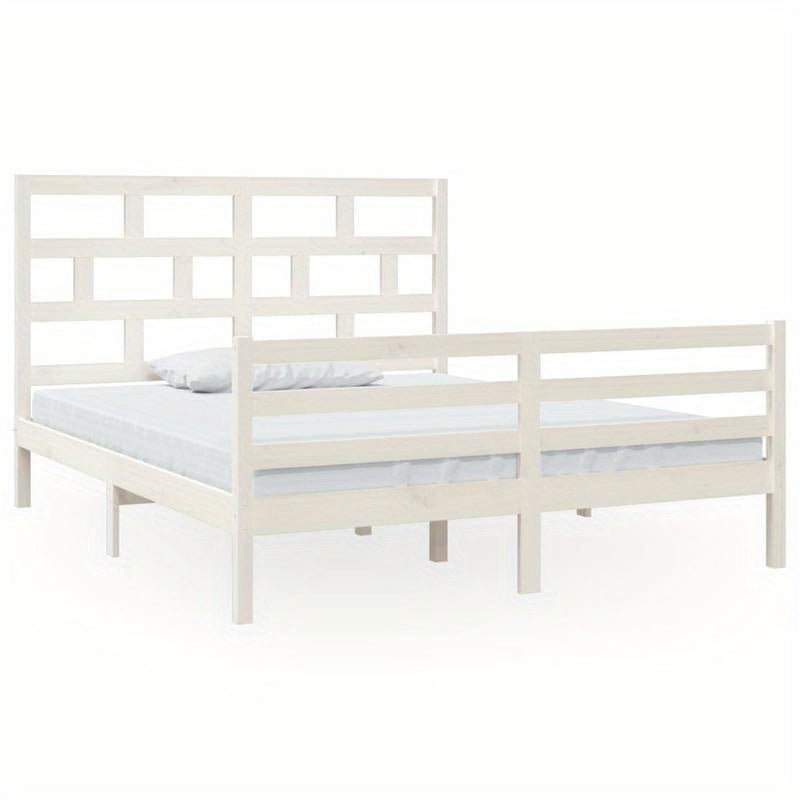 Bedframe – Bed – Ledikant – Slaapkader – Bedromp – Massief Hout – 160x200 cm – Wit Met Baksteenpatroon Hoofdbord – Eenvoudige Montage