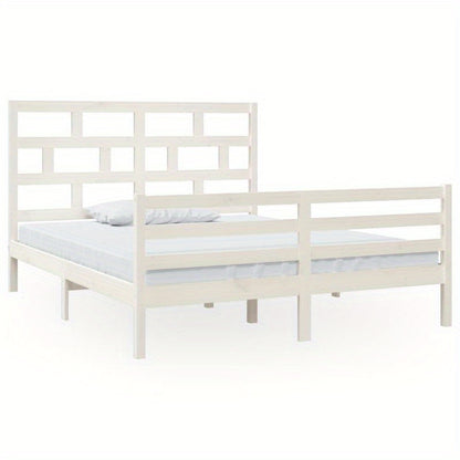 Bedframe – Bed – Ledikant – Slaapkader – Bedromp – Massief Hout – 160x200 cm – Wit Met Baksteenpatroon Hoofdbord – Eenvoudige Montage