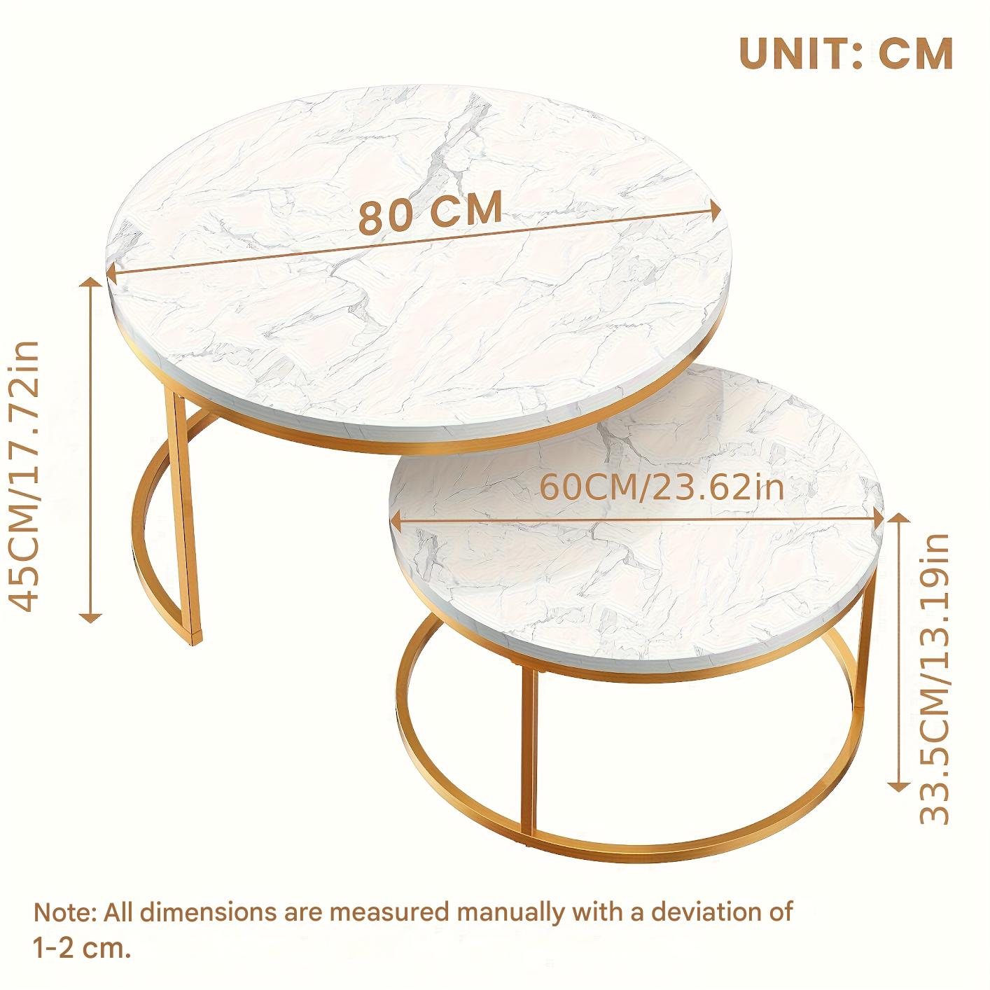 Ronde Salontafel Set – Bijzettafel – Nesting Tafel – Nachtkastje – Kleine Tafel – Nesting Design – Kunstmarmer Blad – Stevig Metalen Frame – Space-Saving – Eenvoudig Te Monteren – Variant Bruin