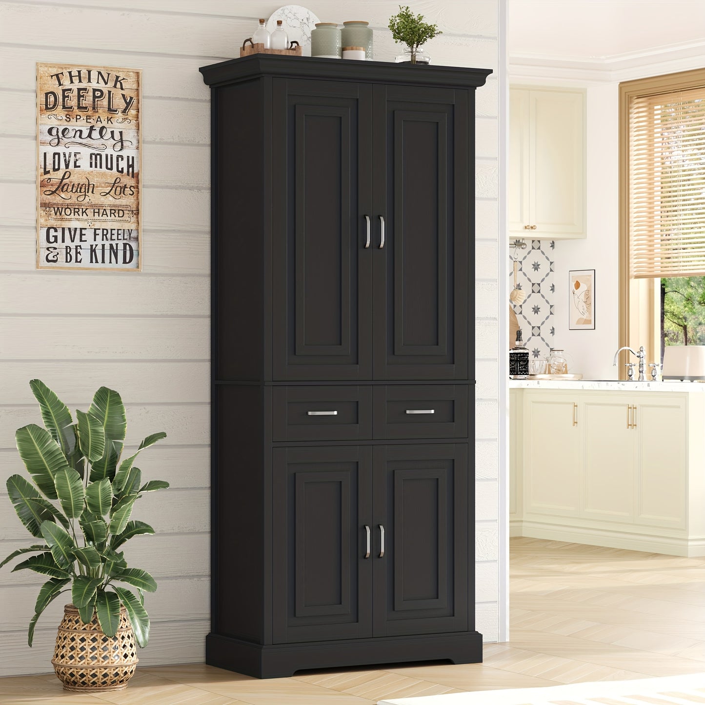 Opbergkast – Kast Met Lades – Keukenkast – Vitrinekast – Wandkast – Mat Zwart – Duurzaam Hout – Compact Design