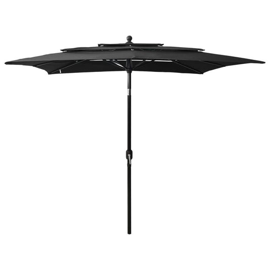 Heavy-Duty 3-Layer Solid Parasol with Aluminum Mast - 2.5x2.5m Large Rectangular Umbrella, UV-Resistant, Durable Steel Frame & Black Canopy for Poolside, Garden, Beach, Outdoor - Easy Setup & Portable Design, Classic Style, S