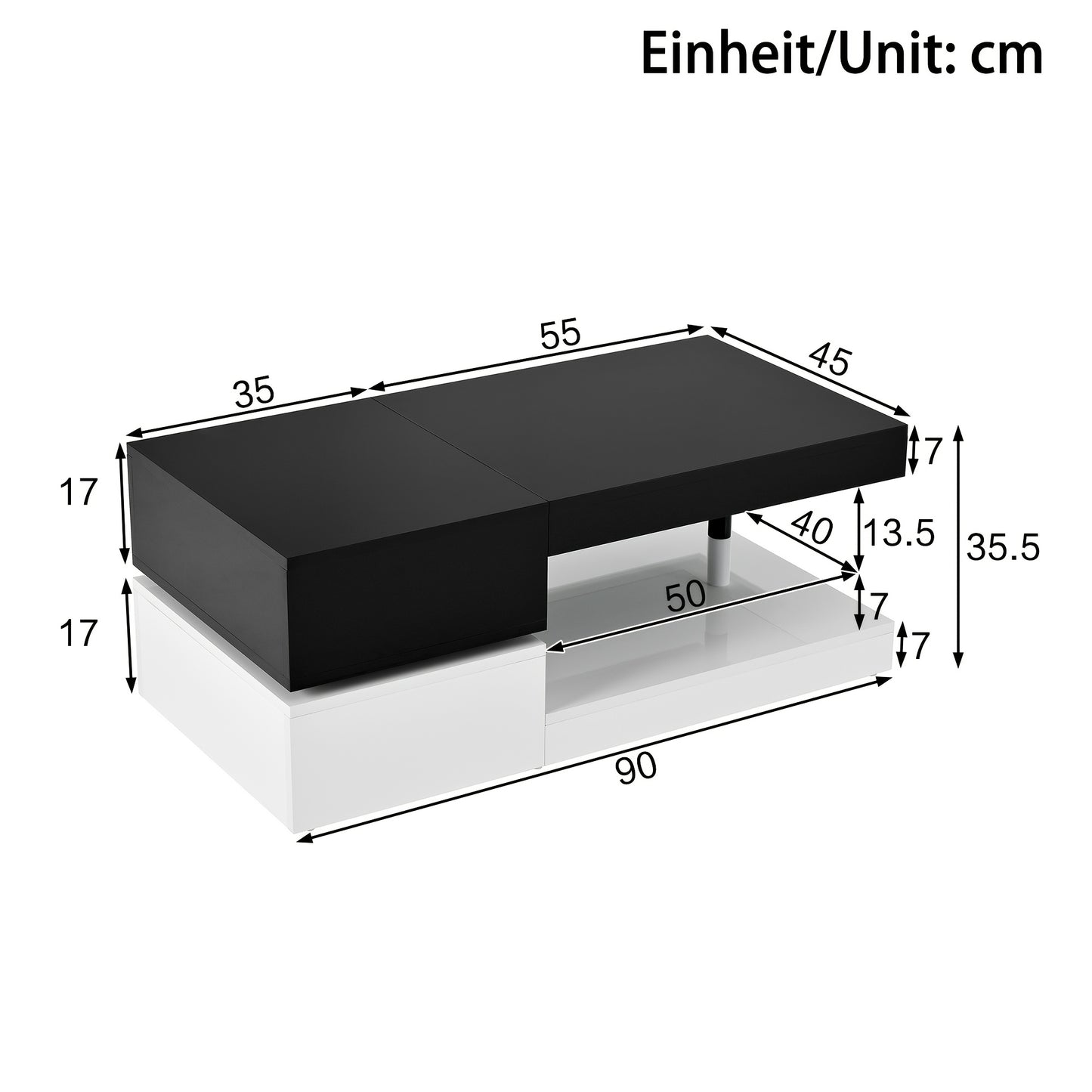Salontafel – Koffietafel – Bijzettafel – Woonkamertafel – Tafeltje – Zwart-Wit Modern – Glasplanken – Hoogglans Metaal – Stevig & Duurzaam – Extra Opbergruimte