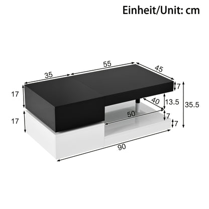 Salontafel – Koffietafel – Bijzettafel – Woonkamertafel – Tafeltje – Zwart-Wit Modern – Glasplanken – Hoogglans Metaal – Stevig & Duurzaam – Extra Opbergruimte