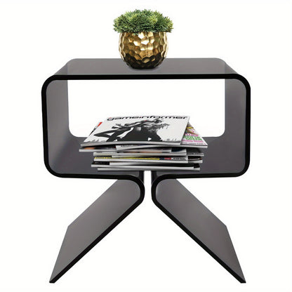 Bijzettafel – Salontafel – Nachtkastje – Banktafel – Sidetable – Zwart Acryl – Compact Ruimtebesparend Design – 2 Lagen – Gemakkelijk Schoon Te Maken – 40x30x45 cm