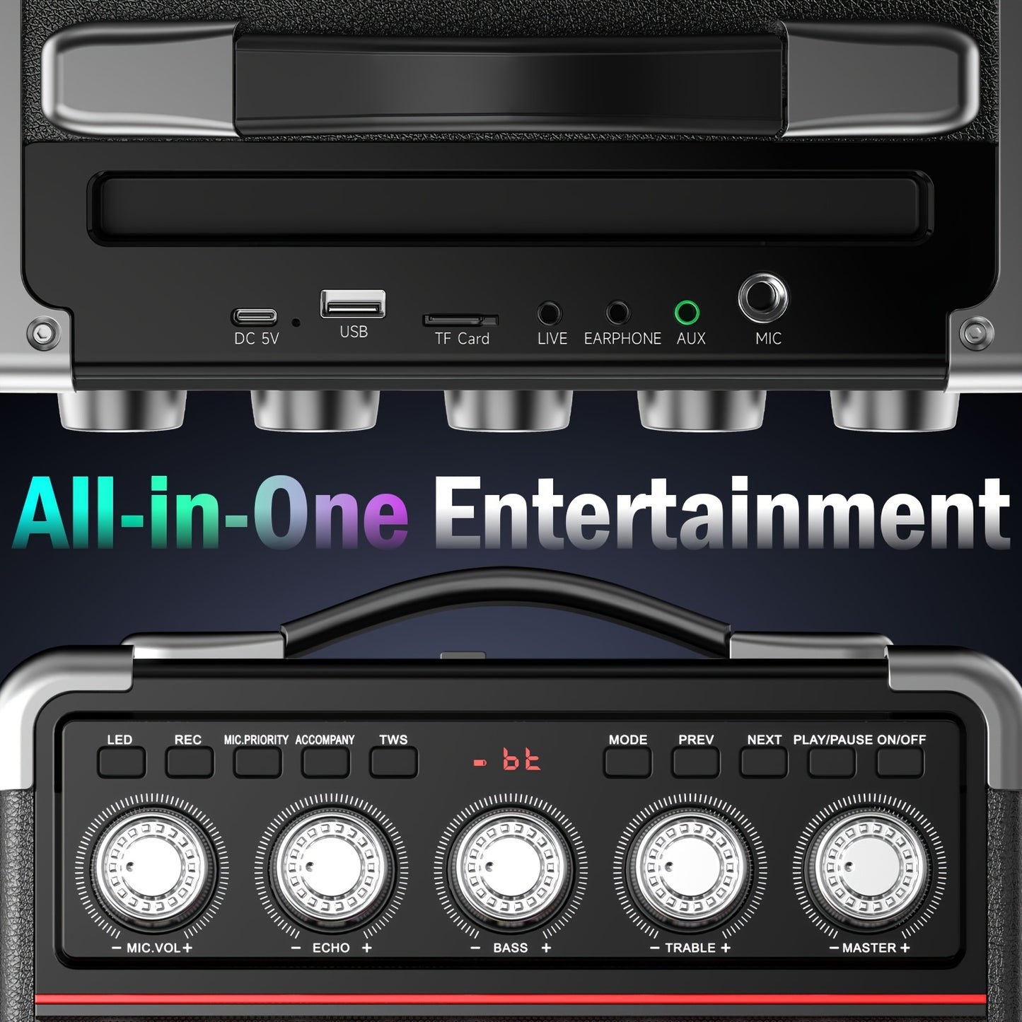 Draagbare Karaoke Machine – Karaoke Set – Wifi Microfoon – Bluetooth Speaker – Zanginstallatie – Met 2 Draadloze Microfoons – RGB Muziekverlichting – Hi-Fi Geluid & Lange Batterijduur