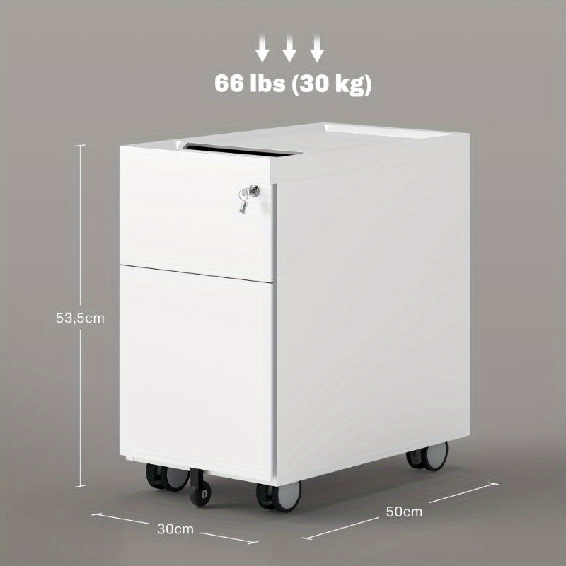 Metalen Ladekast – Mobiele Opbergkast – Rollende Ladekast – Documentenkast – Archiefkast – 3 Laden Met Slot – Compact Formaat 30x50x53,5 cm
