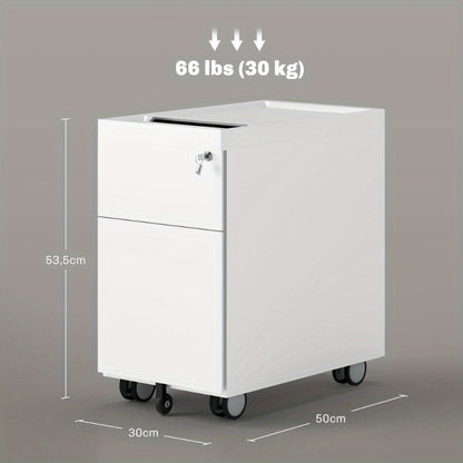 Metalen Ladekast – Mobiele Opbergkast – Rollende Ladekast – Documentenkast – Archiefkast – 3 Laden Met Slot – Compact Formaat 30x50x53,5 cm