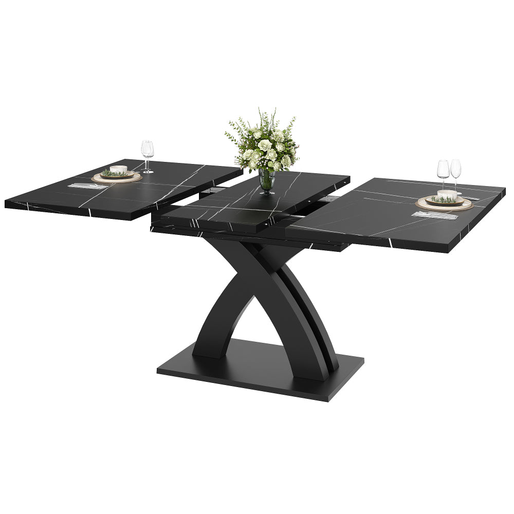 Eettafel – Uitklaptafel – Keukentafel – Tafel – Uitschuifbare Tafel – Mat Zwart – Moderne Ruimtebesparende Ontwerp – Geschikt Voor 6 Personen – Duurzaam Niet-Houten Materiaal