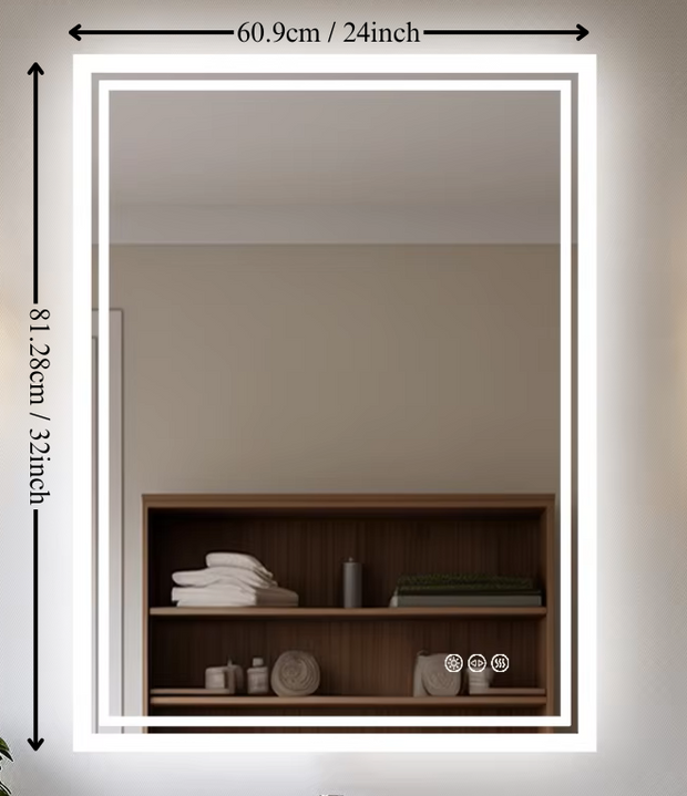 Badkamerspiegel - Badkamerspiegel met Verlichting - LED - Antifog Functie - 3 Kleurinstellingen - IP65 Waterdicht - Horizontaal/Verticaal - 60.9x81.28cm - Zilver