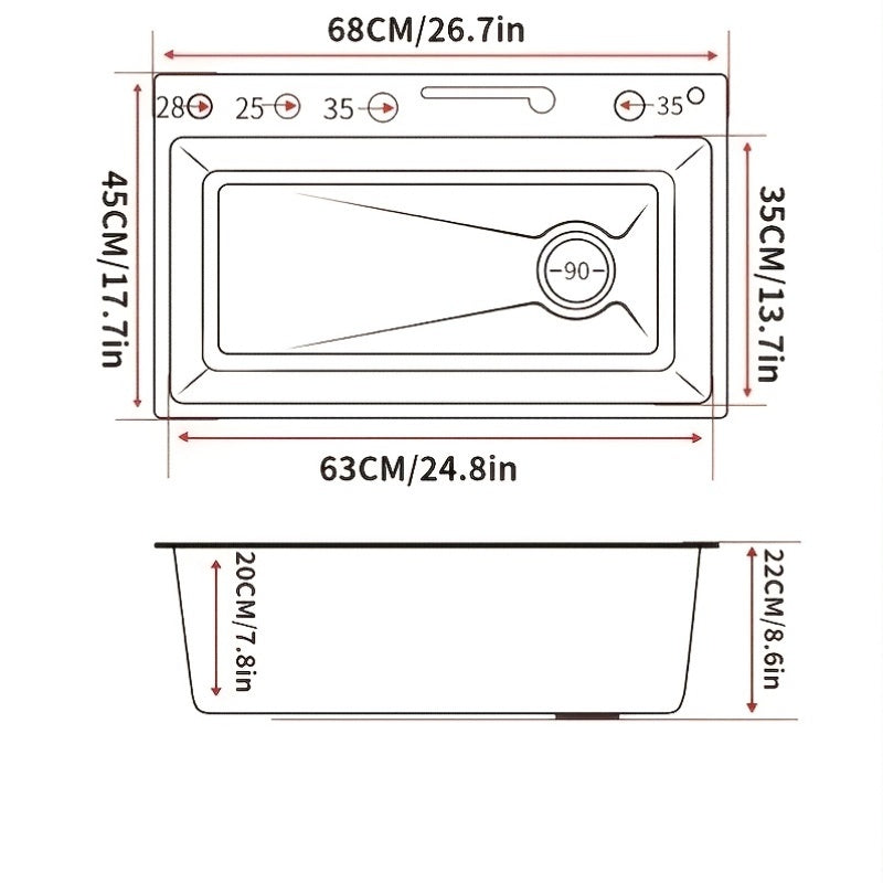 Keukenspoelbak – Spoelbak – Wasbak – Gootsteen – Enkele Bak – Zwart RVS – Onderbouw – 68x45x22 cm – Rechts Afvoer – Inclusief Kraan
