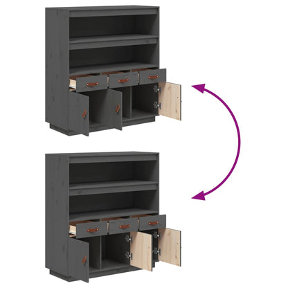 Hoogkast – Opbergkast – Dressoir – Kledingkast – Vitrinekast – Massief Dennenhout – 3 Deuren & 3 Laden – Grijs Afgelakt