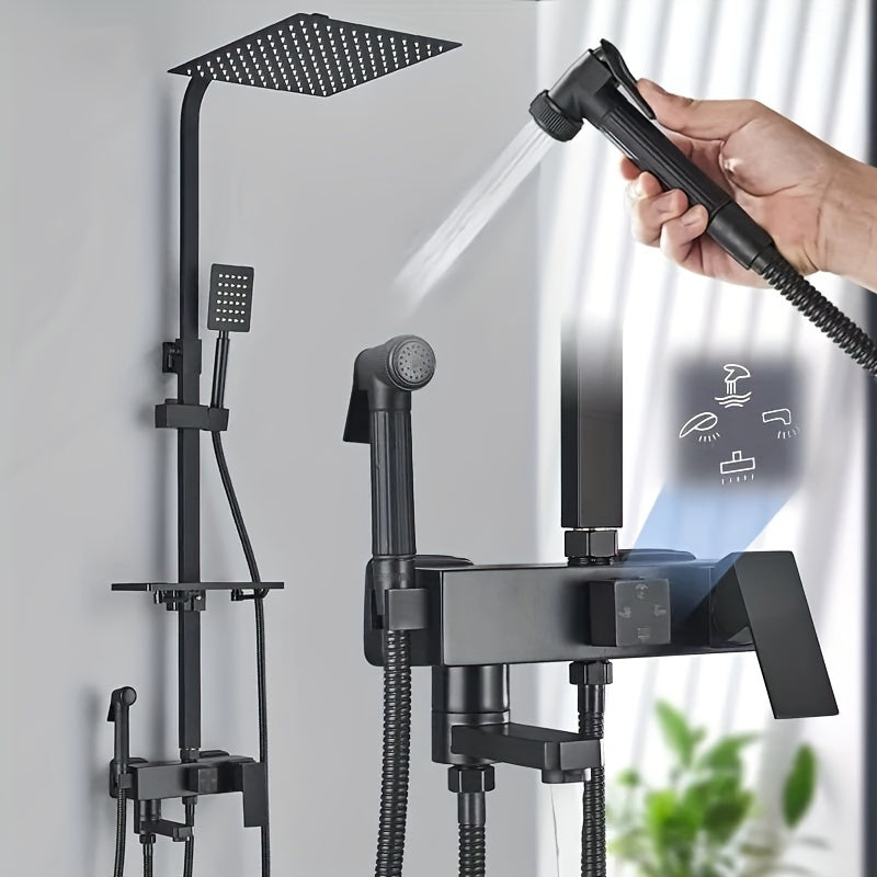 Doucheset – Douchemengkraan – Regendouche – Handdouche – Badkraan – Mat Zwart – Koper – Muurmontage – 30,5 cm