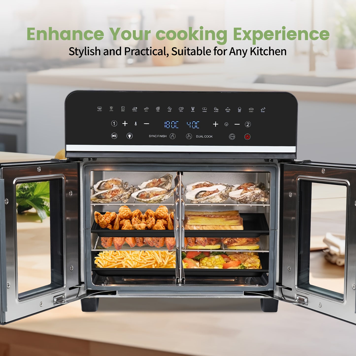 Airfryer – Heteluchtfriteuse – Mini Oven – Gezond Frituren – Digitale Air Fryer – XXL 23L Capaciteit – Dual Zone 2200W Met LED Touchscreen – 15 Programmatuur Met Receptenboek