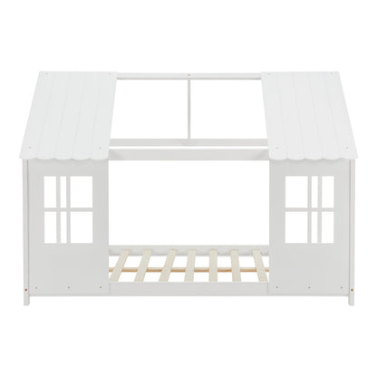 Kinderbed – Peuterbed – Juniorbed – Huisbed – Slaapbed – Halfopen Design – Massief Dennenhout – 140x200 cm – Wit
