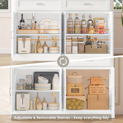 Witte Opbergkast – Keukenkast – Dressoir – Kast Met Laden – Voorraadkast – Grote Opslagruimte – Hout – Compact En Stijlvol – Eenvoudig Te Reinigen – Gemakkelijk Te Monteren