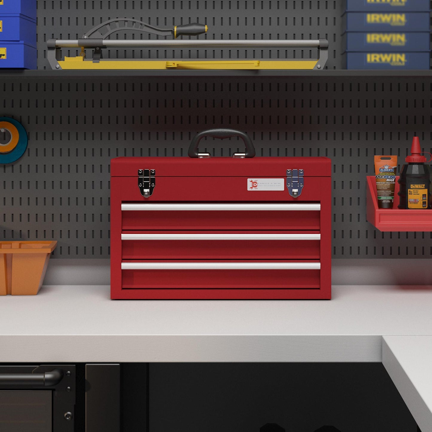 Gereedschapskist – Gereedschapskoffer – Toolbox – Werkplaatskist – Opbergkoffer – Robuust Koudgewalst Staal – 3 Lades Met Slot 51x22x32 cm Rood