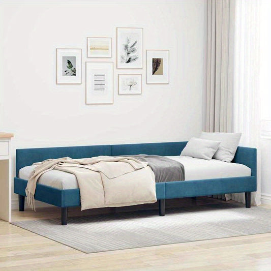 Slaapbank – Bedbank – Bankbed – Slaapcouch – Hoekbank – Blauw-Turquoise – L-Vorm – Compact Design – 100x200 cm – Stevig Houten Frame – Gemakkelijk Om te Bouwen
