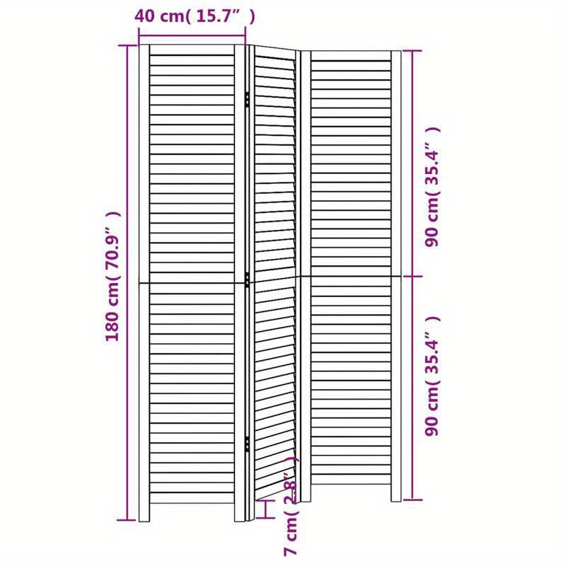 Room Divider with 3 Panels Made of Solid Black Paulownia Wood