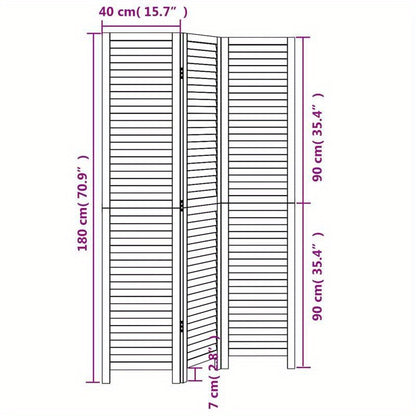 Room Divider with 3 Panels Made of Solid Black Paulownia Wood