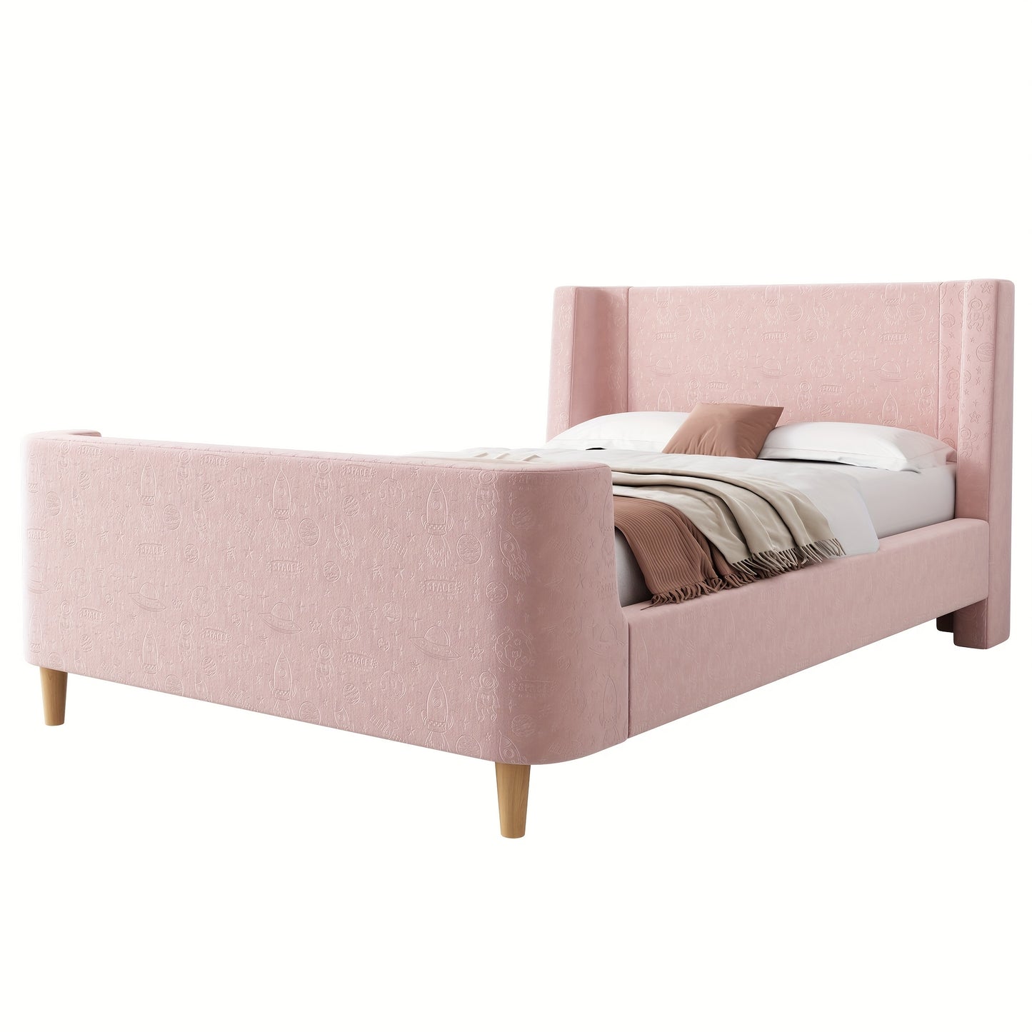 Eenpersoonsbed – Eenpersoonsbedframe – Bed – Slaapbed – Velvetbed – Roze – 90x200 cm – Zachte Velvet Bekleding – Eenvoudige Montage