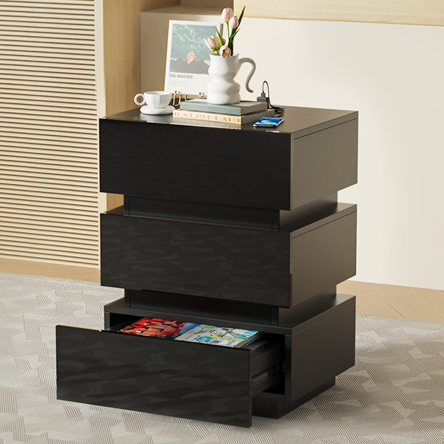 Nachtkastje – Bedside Table – Slaapkamerkastje – Dressoir – Opbergkastje – 3 Lades – Compact en Stevig Hout