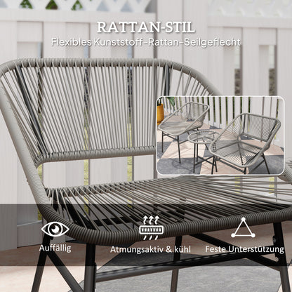 3-delige Tuinmeubelset – Buitenmeubilair – Balkonset – Bistroset – Rattan Stoelset – Donkergrijs – Weerbestendig Staal – Compact & Comfortabel