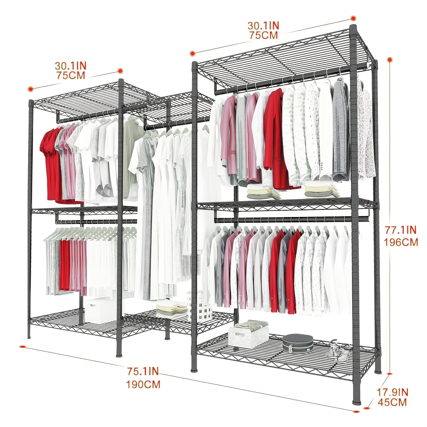 Heavy Duty Kledingrek – Kledingstender – Garderoberek – Kledinghanger – Kastorganizer – Extra Groot – 410,5 KG Capaciteit – 8 Planken & 5 Hangstangen – Roestvrij Stalen Frame – Vrijstaand – Ruimtebesparend Verticaal Design