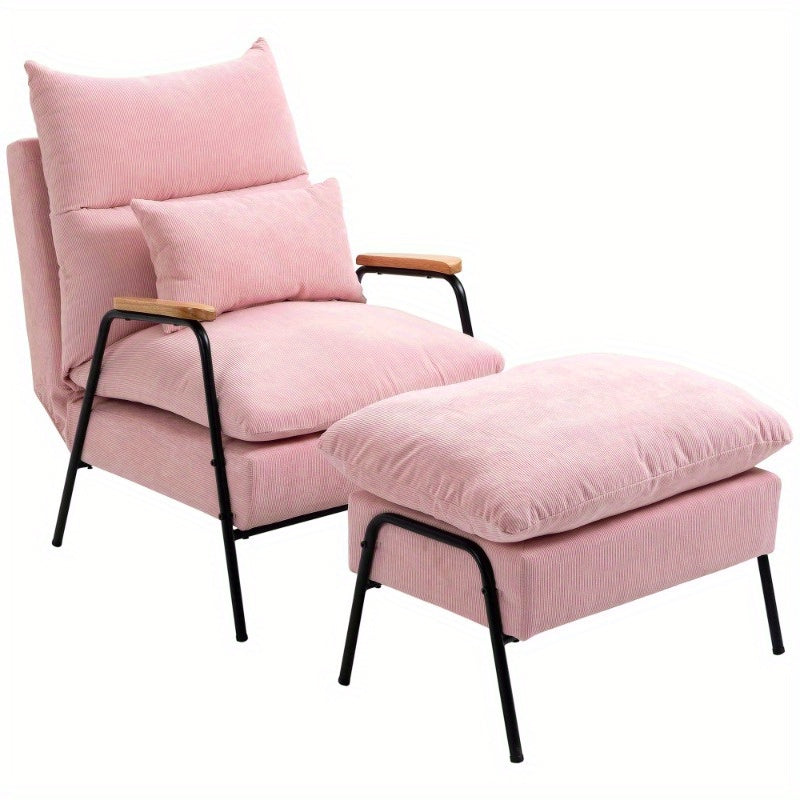 HOMCOM Recliner Chair with Footstool - Adjustable 3-Position Backrest, 360° Swivel & 5-Way Armrests, Padded Soft Comfort for Living Room, Bedroom, Office - Mixed Colors (Pink, Beige, Dark Blue), Recliner for Living Room, Bed