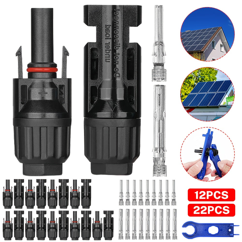 PV-Connector Set met Druk- en Klemgereedschap – MC4 Connectoren en Platte Moeren met Koperen Kern – PPO Isolatie en Koper-Tin Plating – Voor Thuisgebruik en Onderhoud