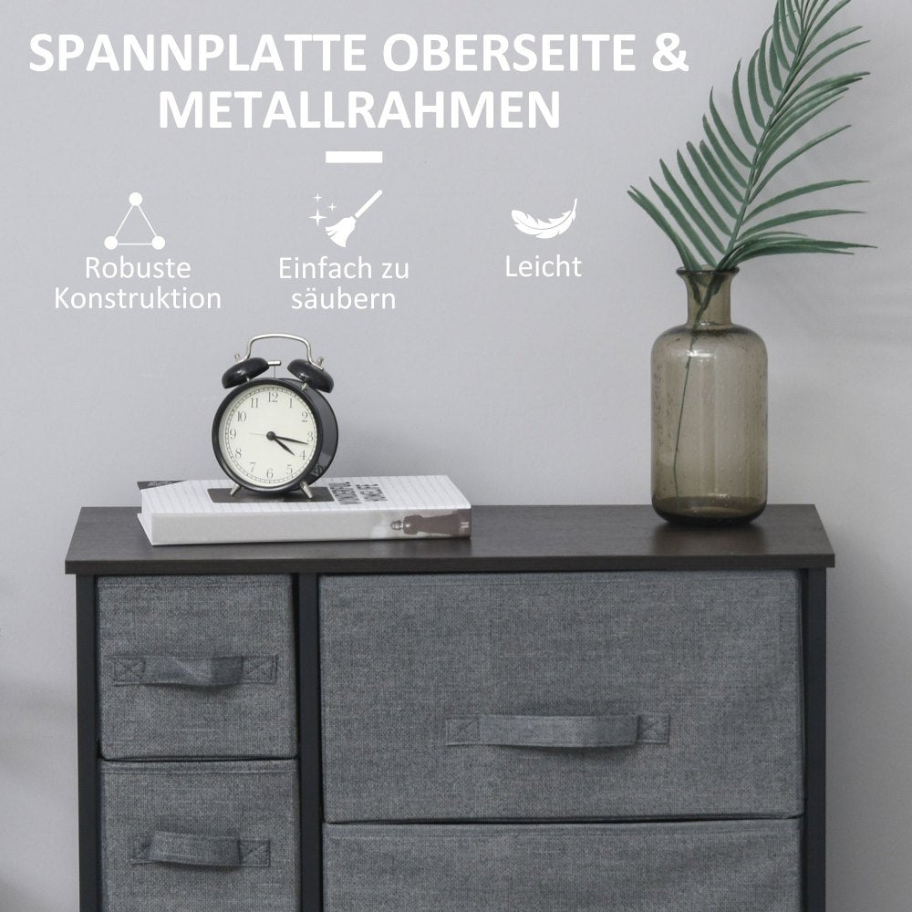 Opbergkast – Opbergmeubel – Opbergkastje – Ladekast – Opbergrek – Modern Grijs – 7 Inklapbare Lades – Metaal en Stof – Compact 63,5x30x71 cm – Ruimtebesparend