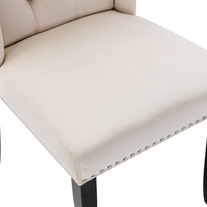 Eetkamerstoelen – Stoelen – Kuipstoelen – Keukenstoelen – Lounge Stoelen – Set Van 4 – Beige Velvet – Massief Eikenhouten Poten – Decoratieve Knopen En Nagelrand