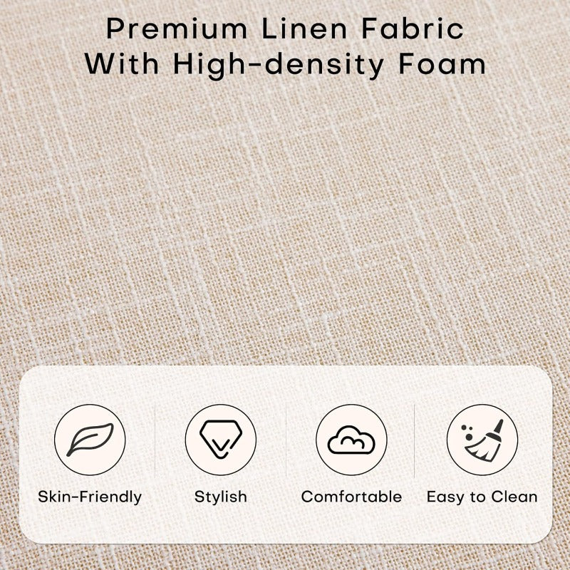 Opbergpoef – Opbergbox – Poef Met Opbergruimte – Voetenbank – Salontafel – Multifunctioneel Design – Verhoogd Hefbaar Deksel – Beige Linnen Bekleding