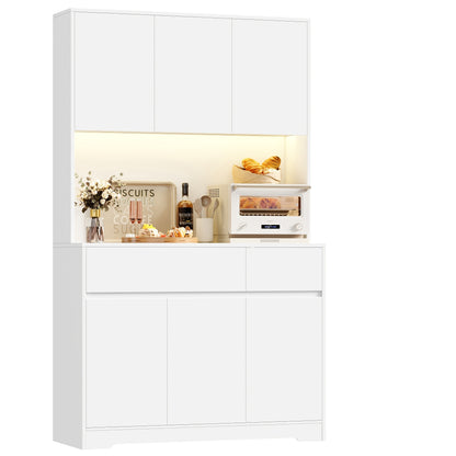 Keukenkast – Opbergkast – Buffetkast – Keukenmeubel – Dressoir – Grote Witte Kast – Verstelbare Planken – Spaanplaat Met Geharde Glazen Deuren