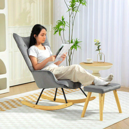 Donkergrijze fauteuil – velvet stoel – relaxstoel – leesstoel – loungestoel – inclusief voetenbankje – zacht fluweel – stevig houten frame – 66x96x101 cm – comfortabel kussen