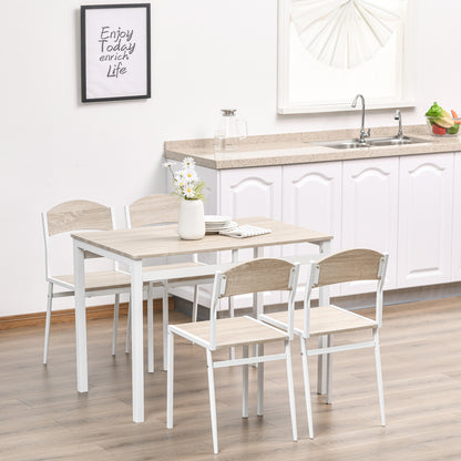 Eettafelset – Tafel en Stoelen – Eetkamerset – Keukentafelset – Compact 5-delig – Grijs-Wit – Ruimtebesparend – MDF Metalen Frame
